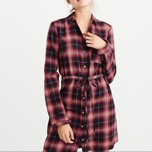 A&F Classic Plaid Shirtdress, XS, Red Plaid, NEW